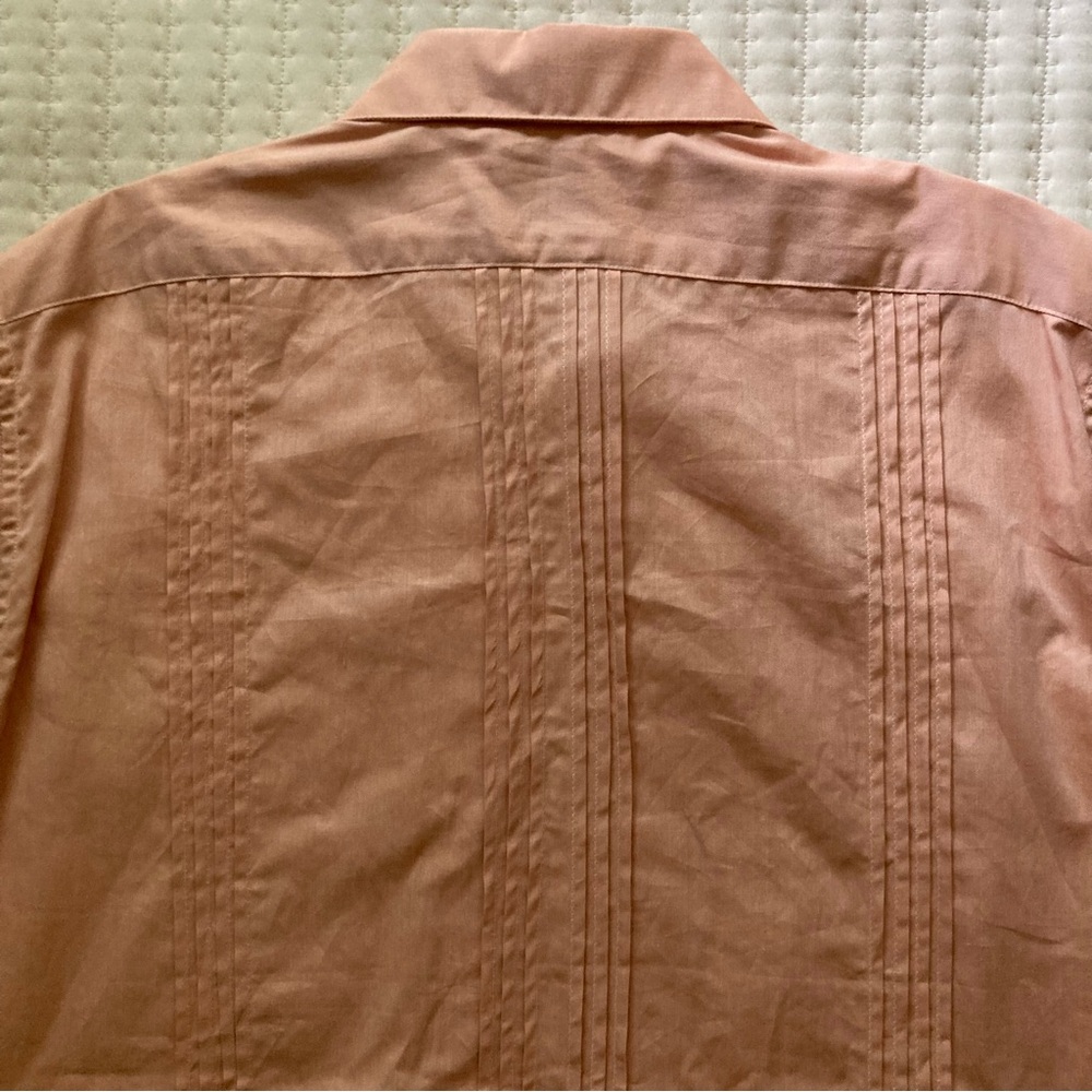 Dos Carolinas Guayabera Button Down Shirt Men’s Large Peach Cotton Short Sleeve - Picture 5 of 11